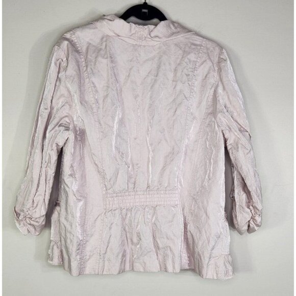 Chico's Pink Metallic Blazer Rhinestones Embellished Pocket Ruched Sleeve Sz 3 - Picture 5 of 6